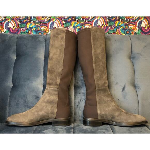 Stuart Weitzman Size 6.5 Greer City Boots Gray Suede Knee High Flat Block Heel - Picture 3 of 8